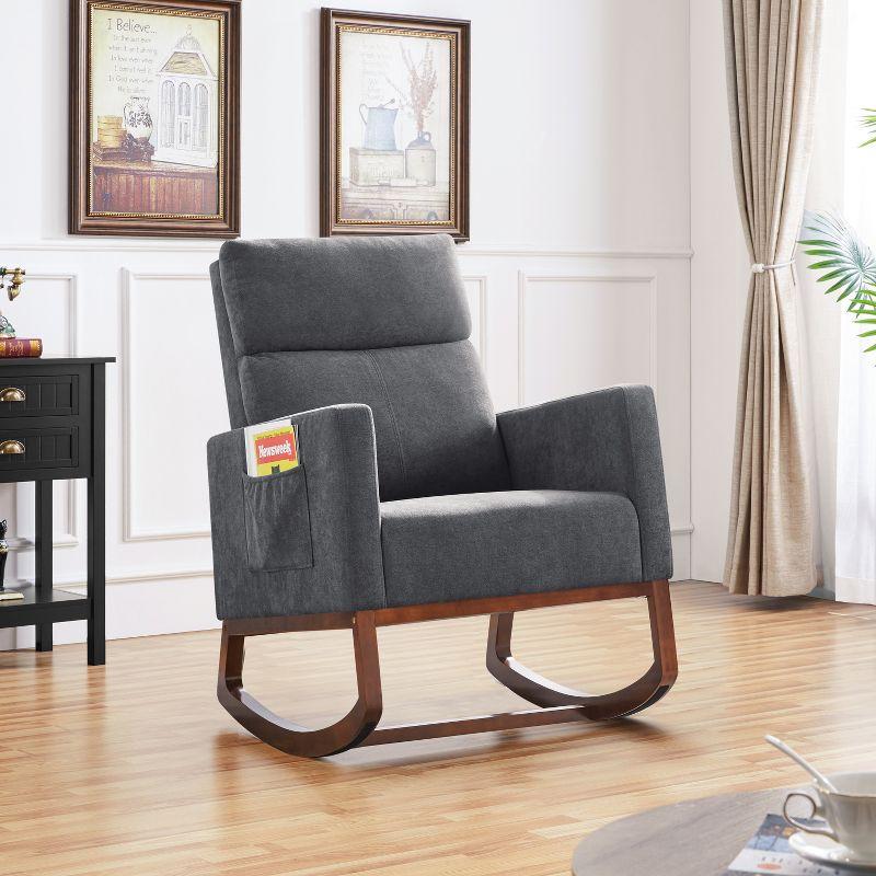 Yaheetech Upholstered Rocking Chair with Rubber Wood Legs and Side Pockets