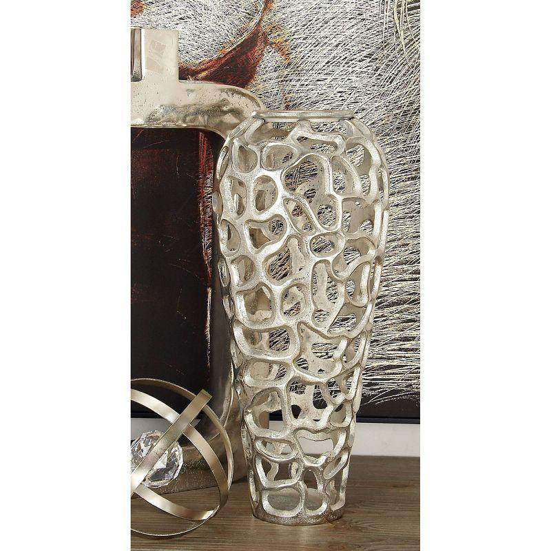 19" x 8" Eclectic Organic Hole-designed Aluminum Vase Silver - Olivia & May: Contemporary Tall Decorative Amphora