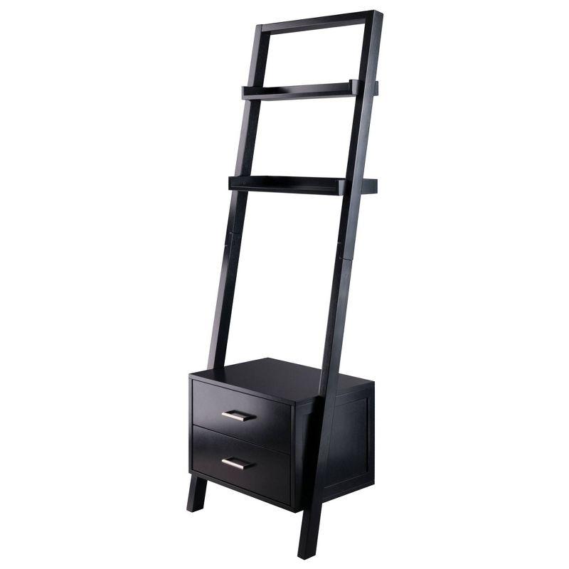 69.36" Bellamy Leaning Shelf with Storage Black - Winsome: Contemporary Design, 2 Drawers & Open Display