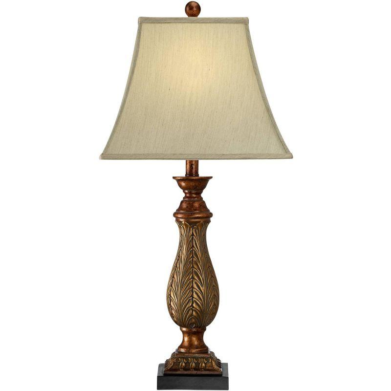 Regency Hill Traditional Table Lamps 29" Tall Set of 2 Two Tone Gold Leaf Linen Rectangular Bell Shade for Living Room Family Bedroom