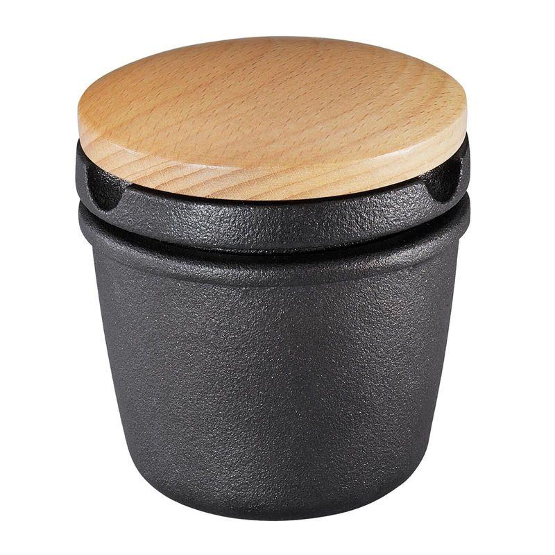 Compact Black Cast Iron Spice Grinder with Beech Wood Lid