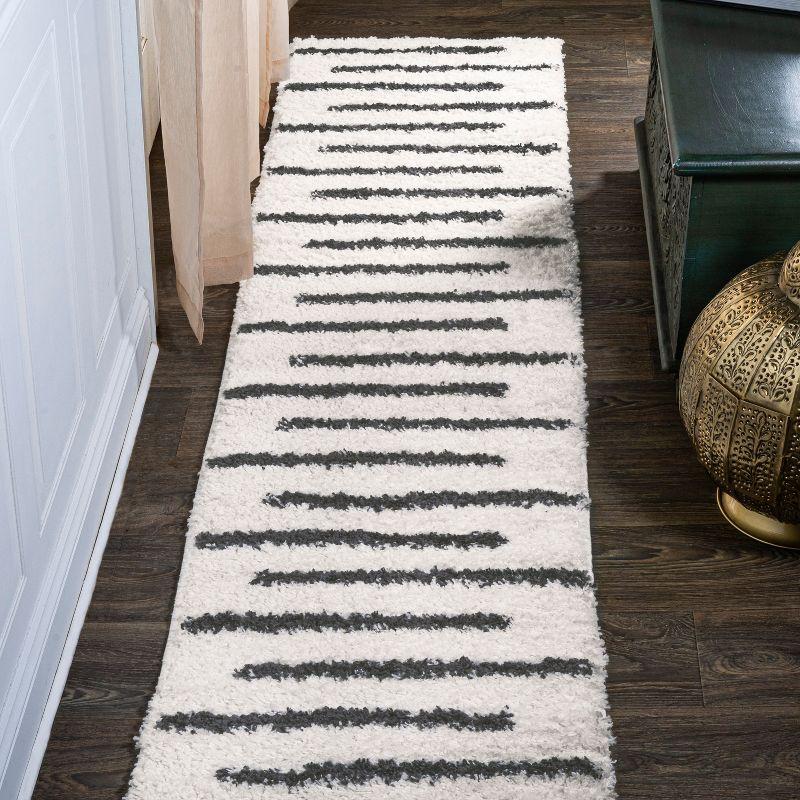 2'x10' Alaro Berber Stripe Shag Runner Rug, White - JONATHAN Y