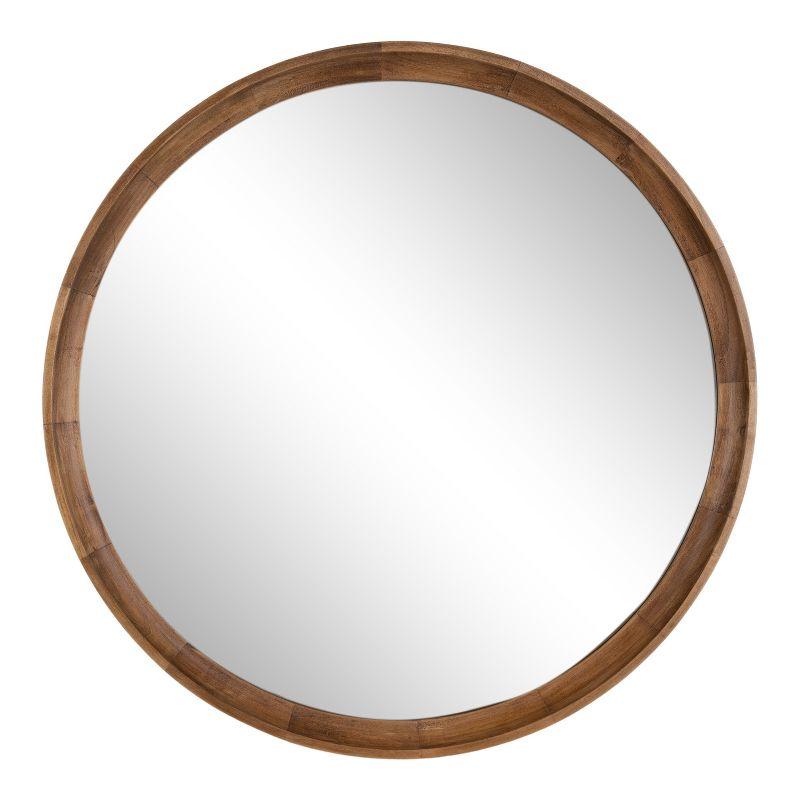Kate and Laurel Hatherleig Round Wood Round Mirror, 30" Diameter, Rustic Brown