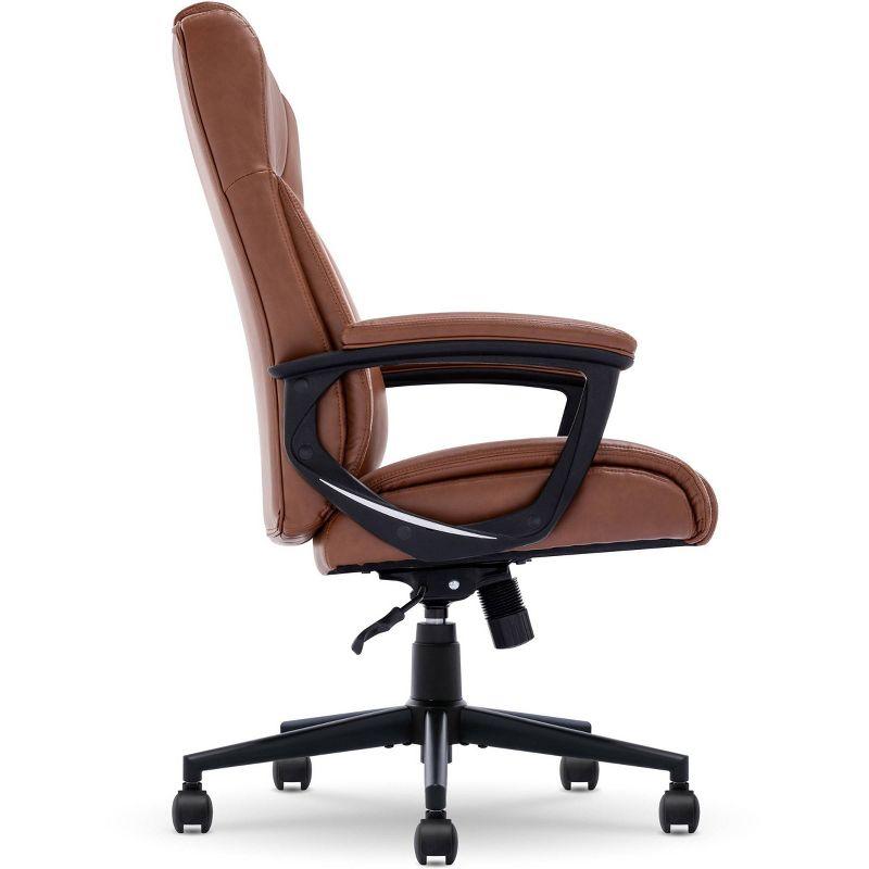 Cognac Bonded Leather Executive Swivel Chair with High Back and Fixed Arms