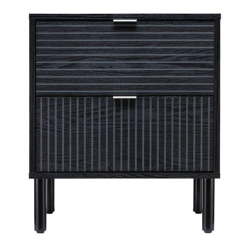 Sango Merk Sleek Black 2-Drawer Nightstand with Groove Detail