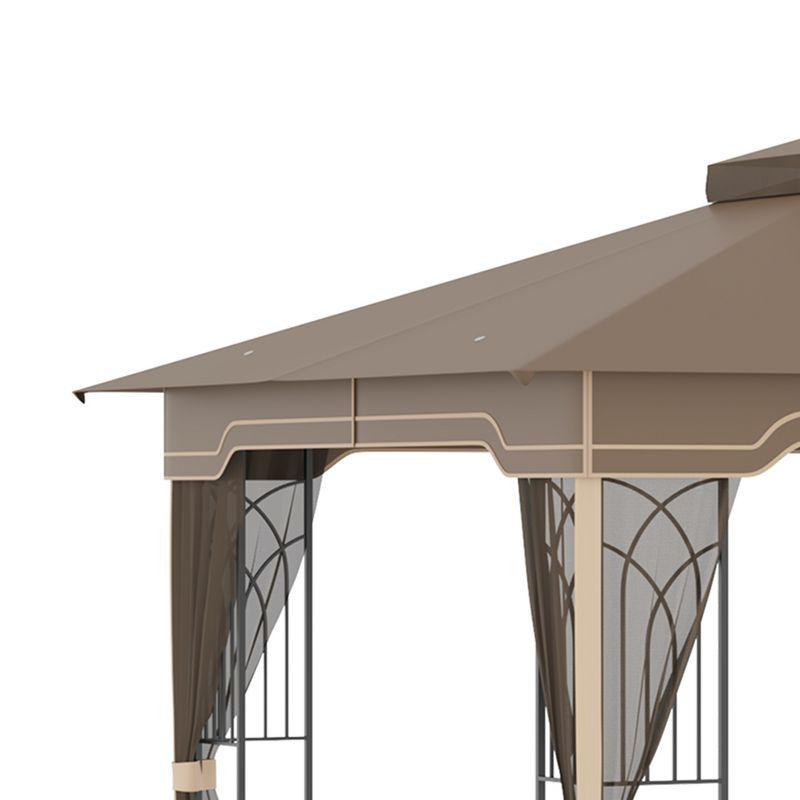 Outsunny 10' x 12' Patio Gazebo Outdoor Canopy Shelter with Double Tier Roof and Netting Sidewalls for Garden, Lawn, Backyard and Deck, Brown