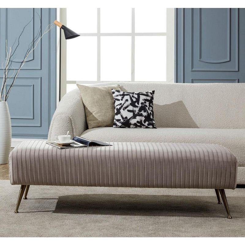 Salome 60'' Gray Velvet Transitional Bench with Brass Finish Legs