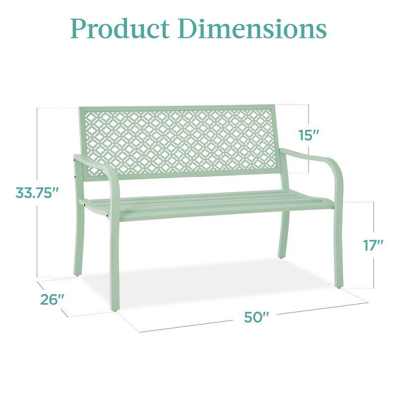 Red Barrel Studio® 2-Person Outdoor Metal Bench with Geometric Backrest, 790lb Capacity, for Garden, Patio, and Entryway