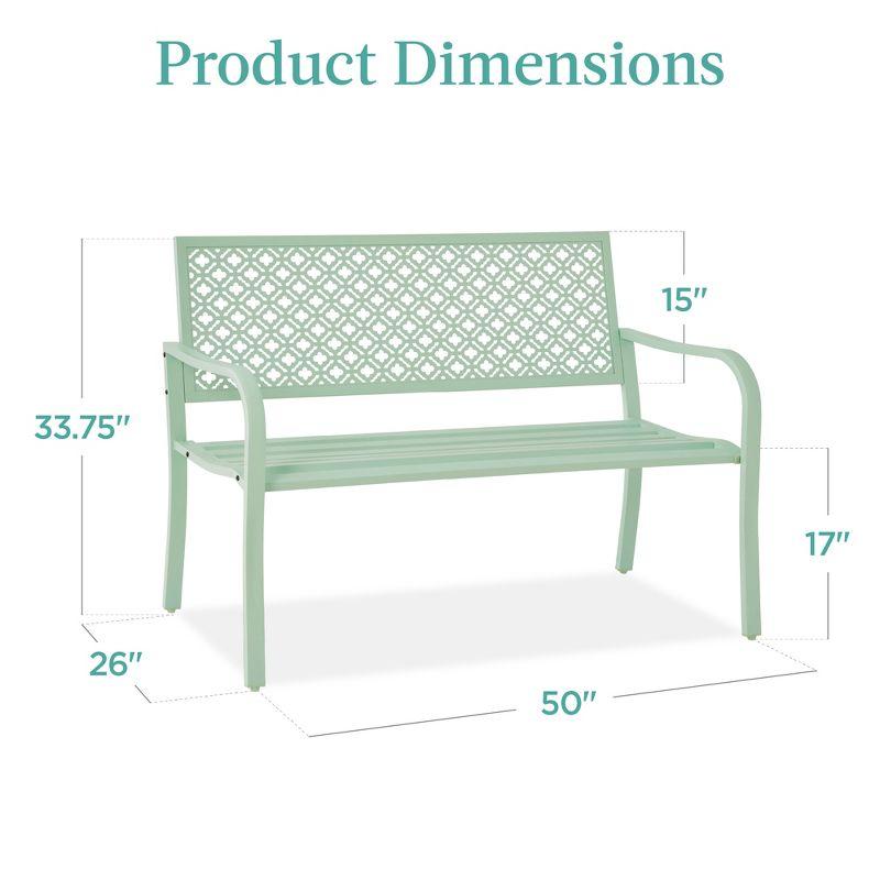 Mint Green Geometric Steel Outdoor Garden Bench