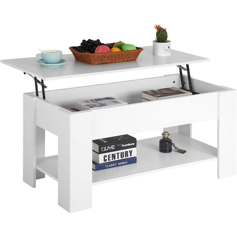FDW Coffee Tables with Hidden Compartment and Storage Shelf Wooden Lift Tabletop Dining Table for Living Room Home (White)