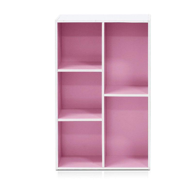 Furinno 5-Cube Reversible Open Storage Bookcase Toy Storage Cabinet Organizer,White/Pink