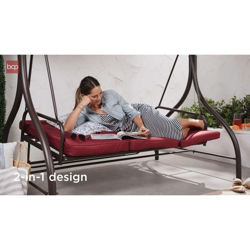 Best Choice Products 3-Seat Outdoor Converting Canopy Swing Glider Patio Hammock w/ Removable Cushions - Desert Taupe