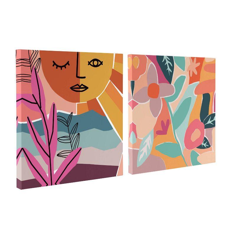 Peace Love Flowers Colorful Abstract Canvas Wall Art Set