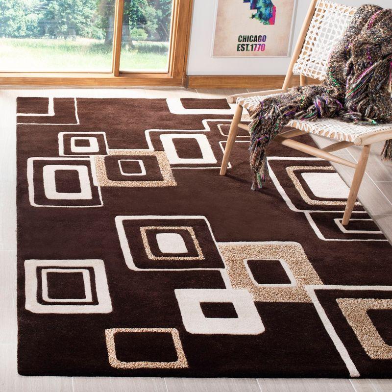 Handmade Tufted Brown and Beige Wool Rectangular Rug