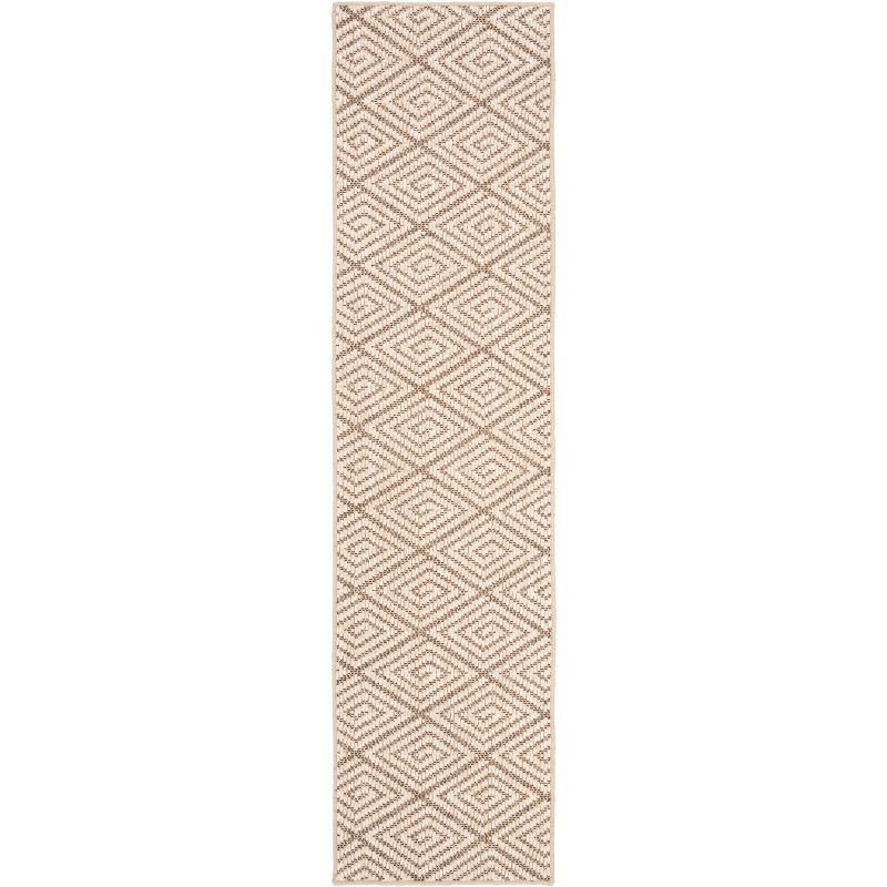 Beige and Brown Geometric Sisal Runner Rug, 2' x 8'