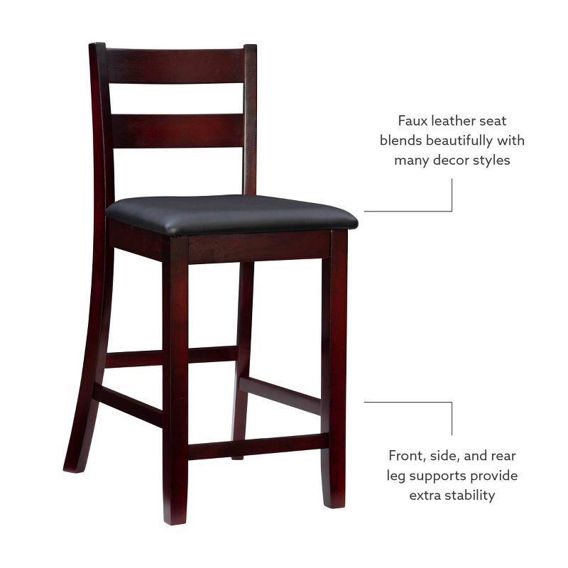 Triena Soho 24" Padded Seat Faux Leather Counter Height Barstool Hardwood/Espresso - Linon: Rubberwood Frame, Ladder-Back Design