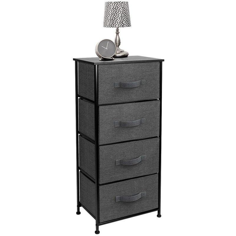 Sorbus 4 Drawers Chest Nightstand - Storage for Closet, Home, College Dorm - Features Steel Frame, Wood Top, & Fabric Bins (Black)