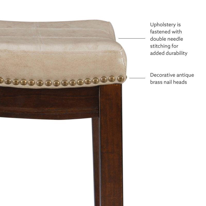 Beige Faux Leather Saddle Counter Stool with Wood Frame