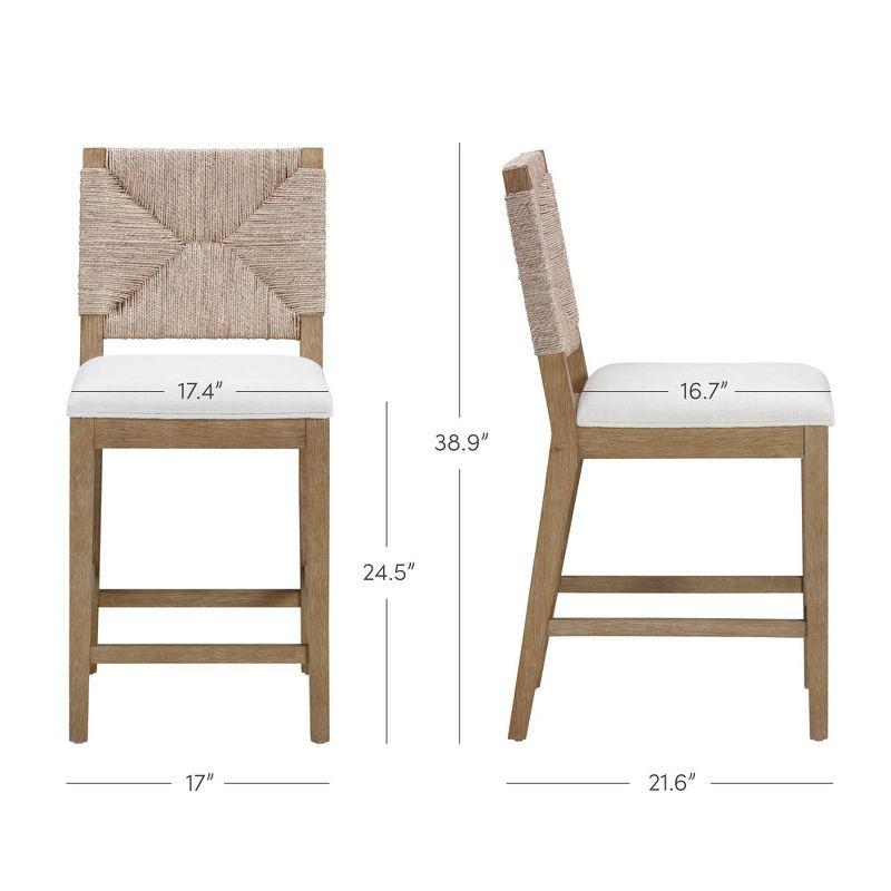 Nathan James Beacon Counter Height Barstool Seagrass Cream Boucle: Woven Backrest, Rubberwood Frame