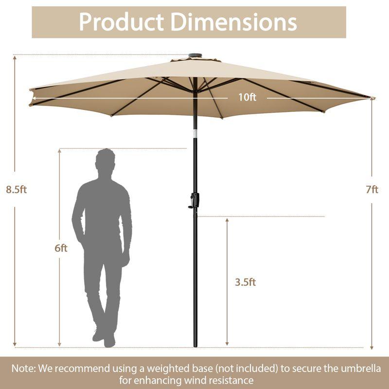 Tangkula 10FT Solar Patio Umbrella with 112 LED Lights Outdoor Table Market Umbrella with Crank Lifting Handle & Push Button Tilt System Beige