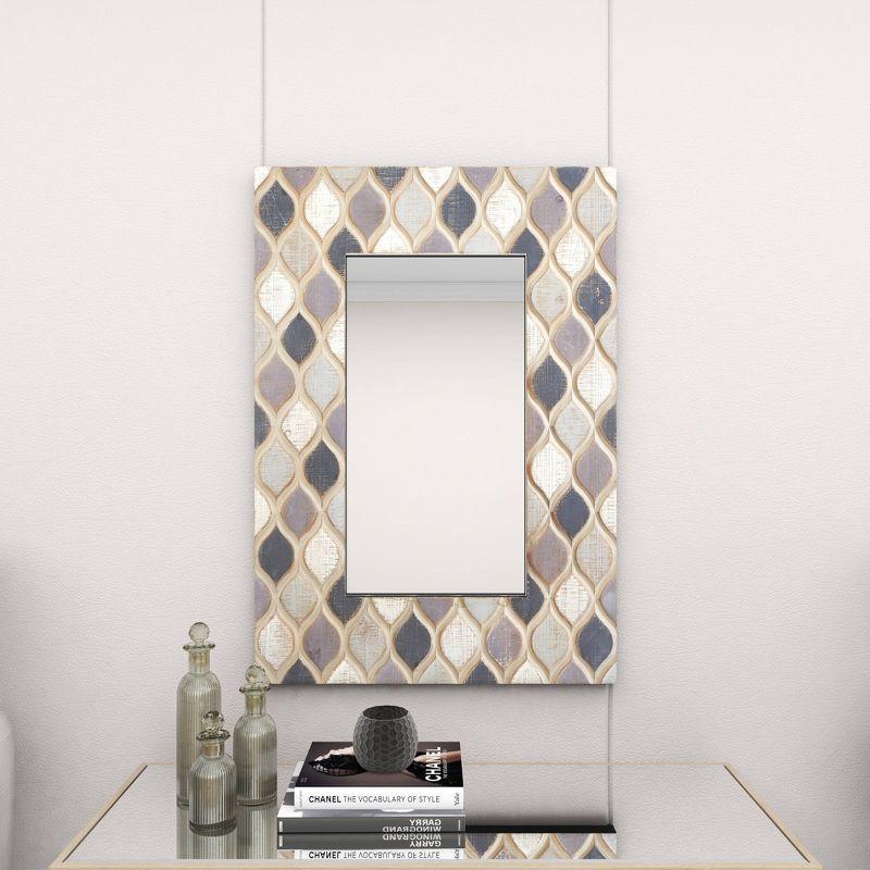 Wood Wall Mirror with Diamond Pattern Beige - Olivia & May: Farmhouse Style, Rectangular, No Assembly Required