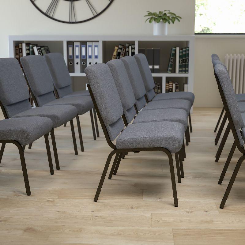 Emma and Oliver 18.5"W Stacking Church Chair in Gray Fabric - Gold Vein Frame