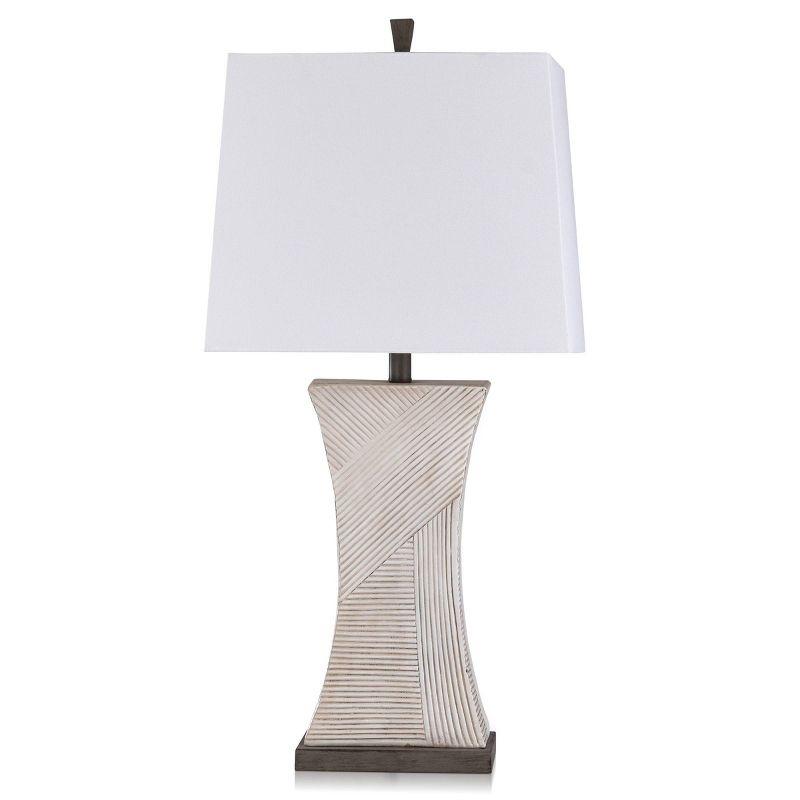 Asher Linear Embossed Resin Table Lamp Off-White - StyleCraft: Modern Drum Shade, Polyresin, UL Listed, 34" Tall