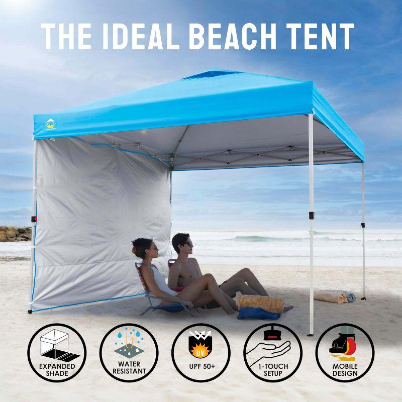 CROWN SHADES 8x8 Pop Up Canopy with 1 Side Wall - Beach Tent with One Push Setup - Outdoor Sun Shade for Events, Parties