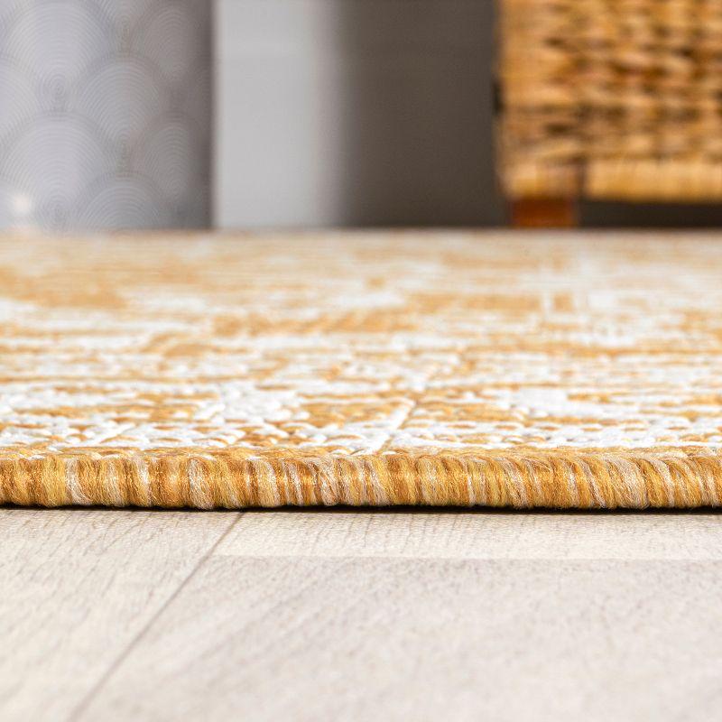 9' x 12' Sinjuri Medallion Textured Weave Indoor/Outdoor Area Rug, Yellow/Cream - JONATHAN Y