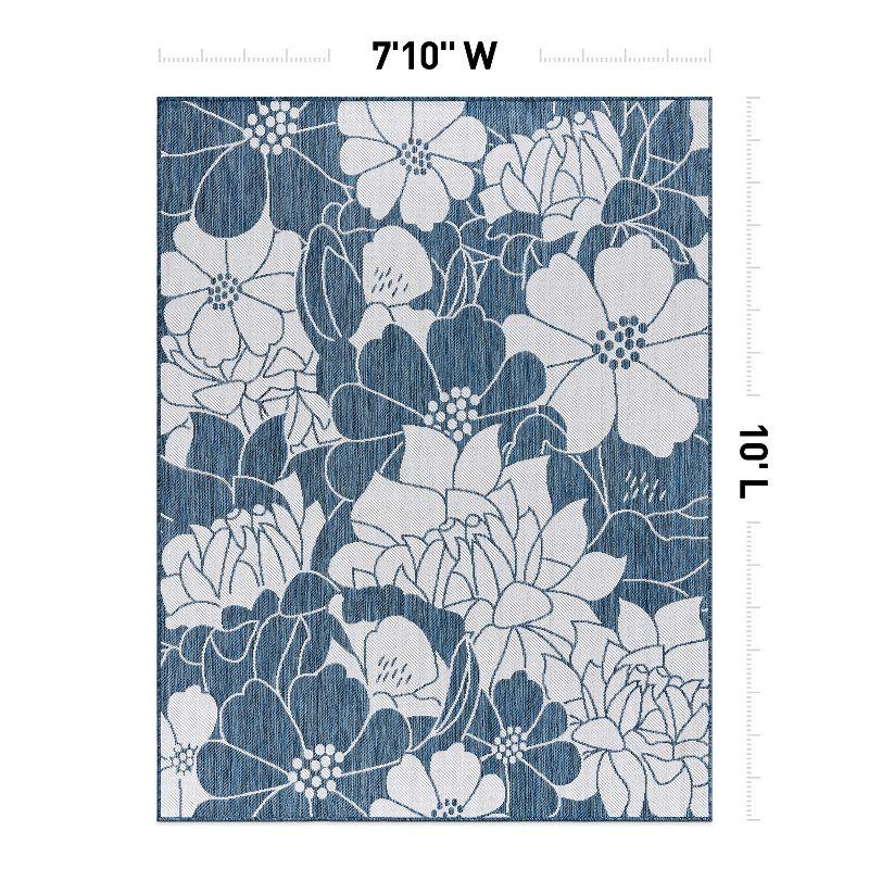 World Rug Gallery Modern Floral Flowers Textured Flat Weave Indoor/Outdoor Area Rug - NAVY 7'10"X10'