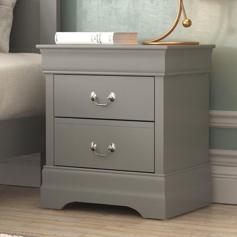 Ireton Sophisticated 2-Drawer Gray Nightstand with Louis Philippe Details