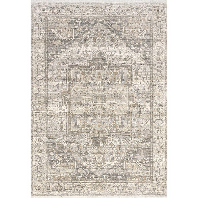 Elegant Silver Medallion 4' x 6' Oval Synthetic Area Rug