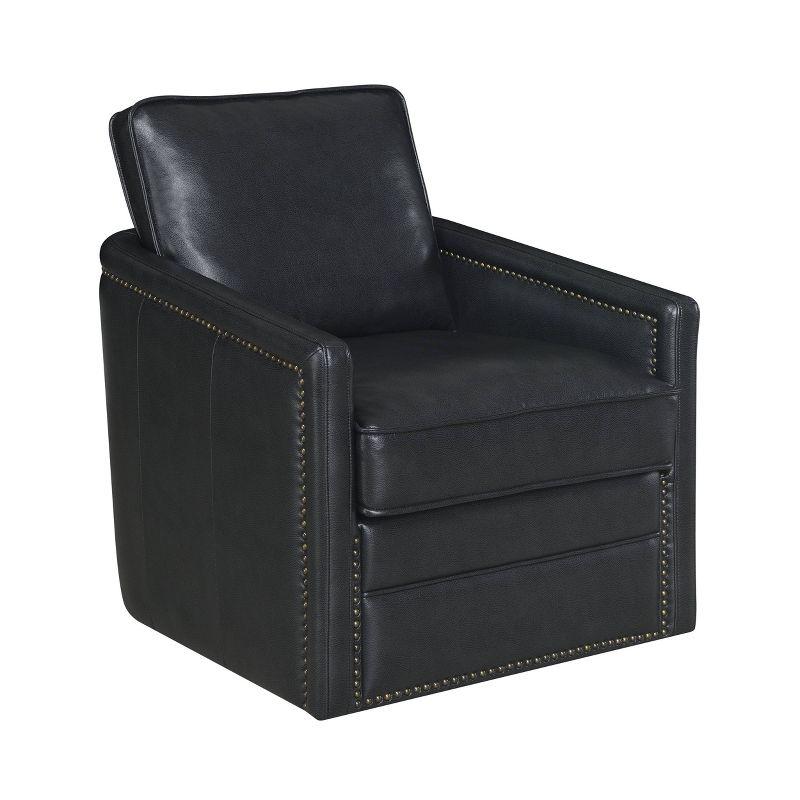 Rocha Black Leather Swivel Accent Chair with Wood Frame