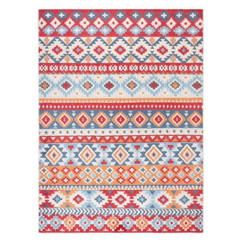 Dahlia Red and Multicolor Tufted Stripe Rectangular Rug