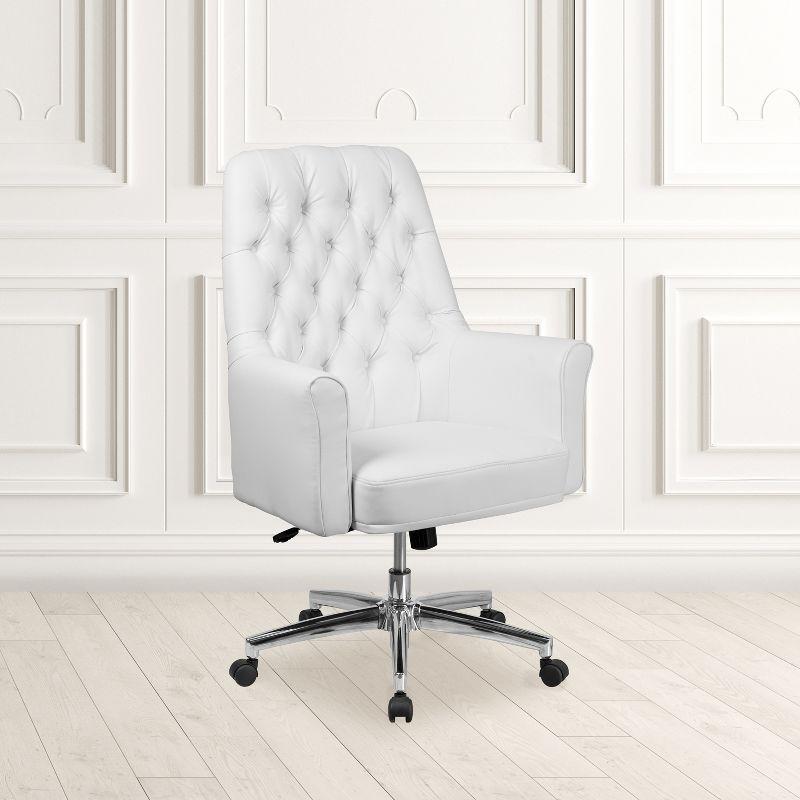 Ergonomic Mid-Back White LeatherSoft Executive Swivel Chair with Fixed Arms