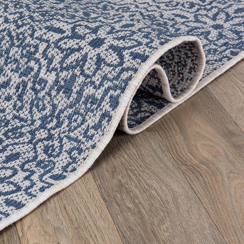 Blue Reversible Synthetic Floral Indoor/Outdoor Runner Rug