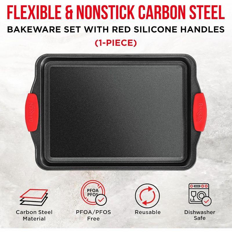 Small Nonstick Carbon Steel Cookie Sheet Pan with Red Handles