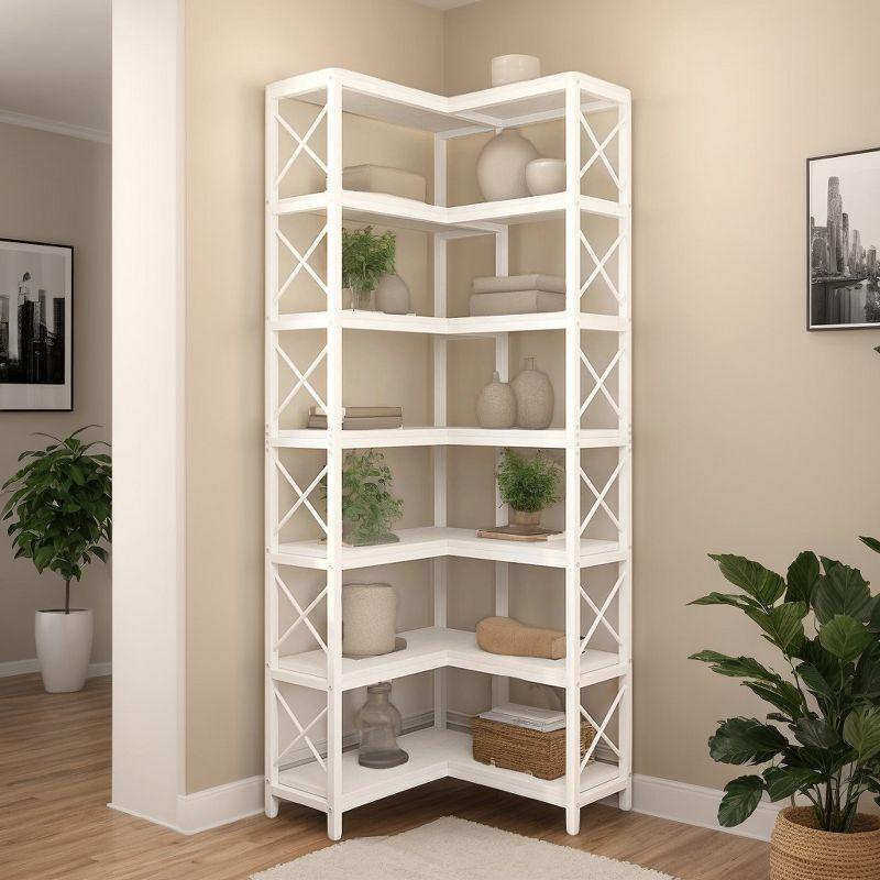 Tribesigns 7-Tier L-Shaped Bookshelf, Wood Corner Etagere Bookcase, Freestanding Display Shelving Unit, White