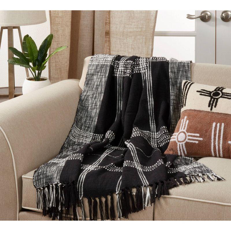 50"x70" Oversized Plaid Cotton Throw Blanket Black - Saro Lifestyle: Traditional Style, Hand Wash, Year Round Comfort