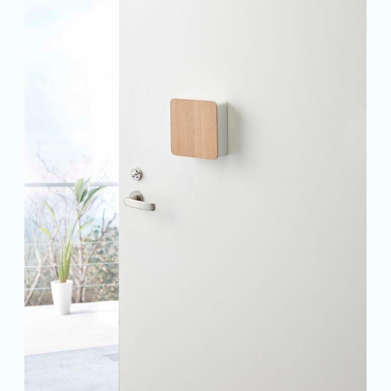 Yamazaki Home Square Magnetic Key Cabinet, Wood Accented Keychain Organizer, Steel + Wood, Magnetic