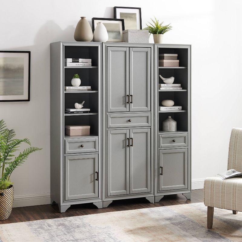 Distressed Gray 3-Piece Kitchen Pantry Set with Shelves