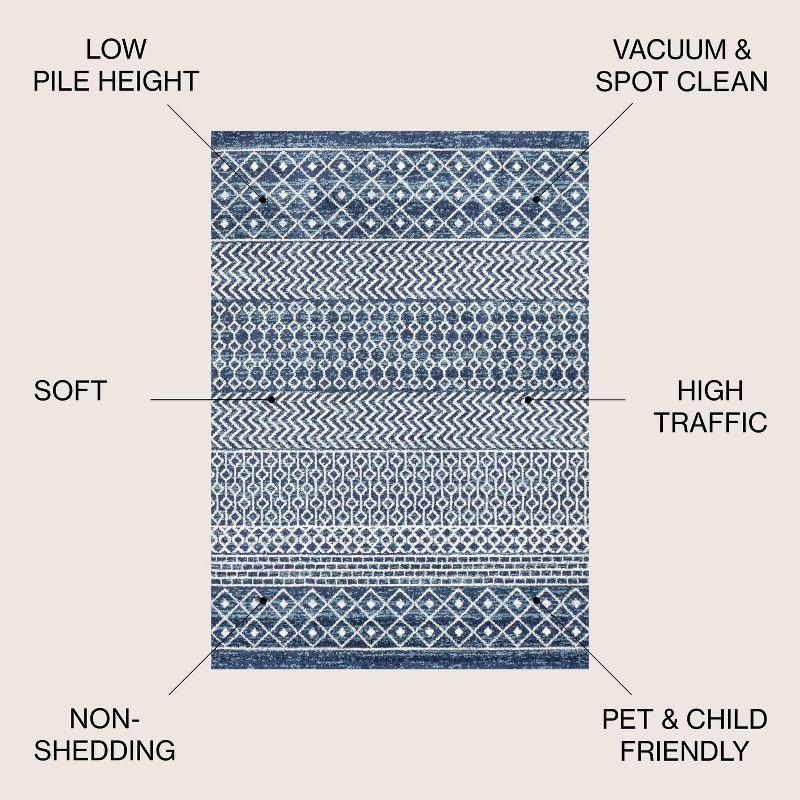 5' x 8' Arta Moroccan Vintage Geometric Rug Area Rug, Navy/Cream - JONATHAN Y