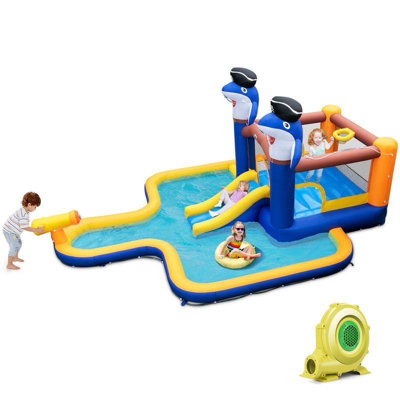 Colorful Inflatable Water Slide Park with Splash Pool and Cannon