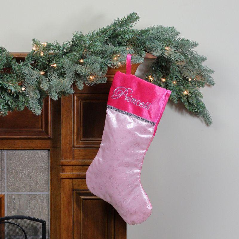 Northlight 21" Pink and Silver Glittered Princess Christmas Stocking with Cuff