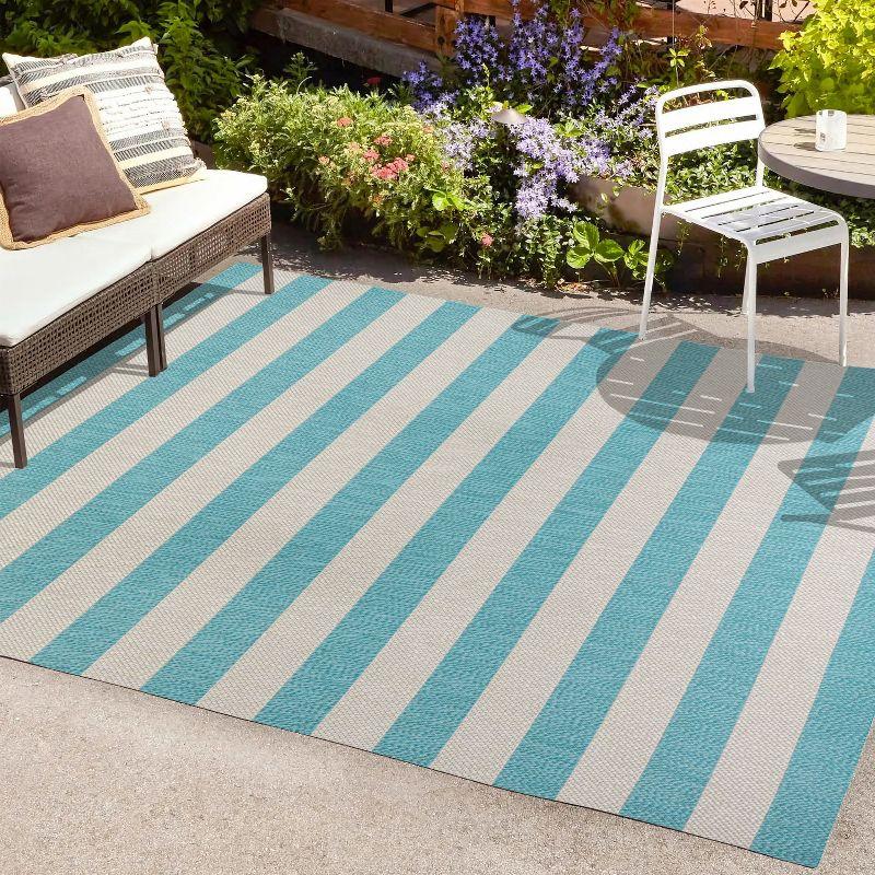 3' x 5' Negril Two-Tone Wide Stripe Indoor/Outdoor Area Rug, Aqua/Cream - JONATHAN Y