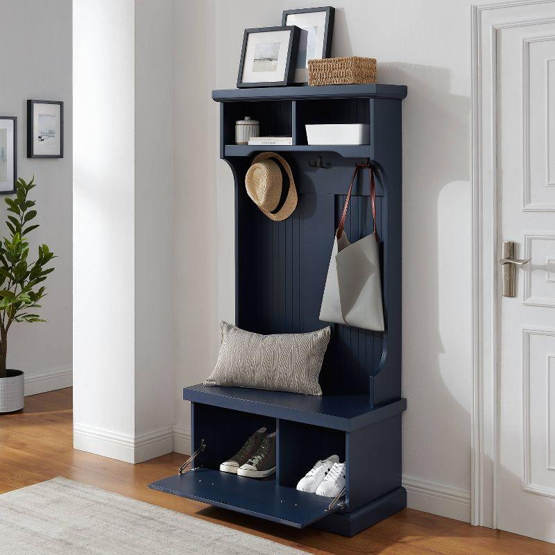 Navy Beadboard Hall Tree with Storage and Hooks