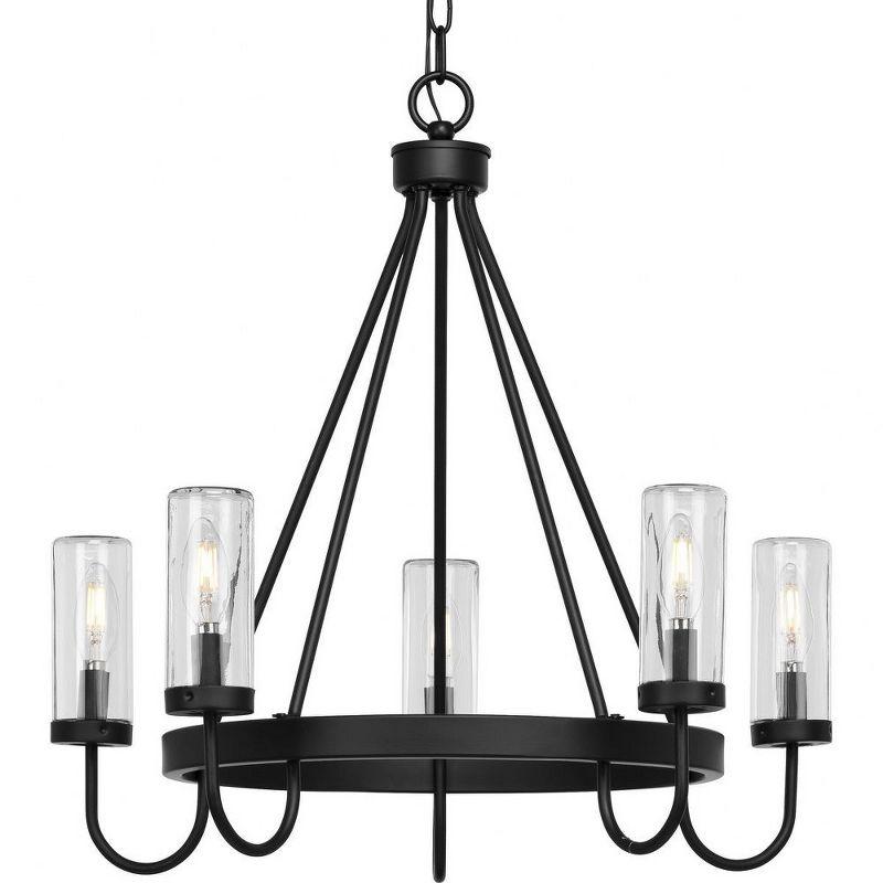 Progress Lighting Swansea 5-Light Outdoor Living Round Chandelier, Matte Black, Clear Glass