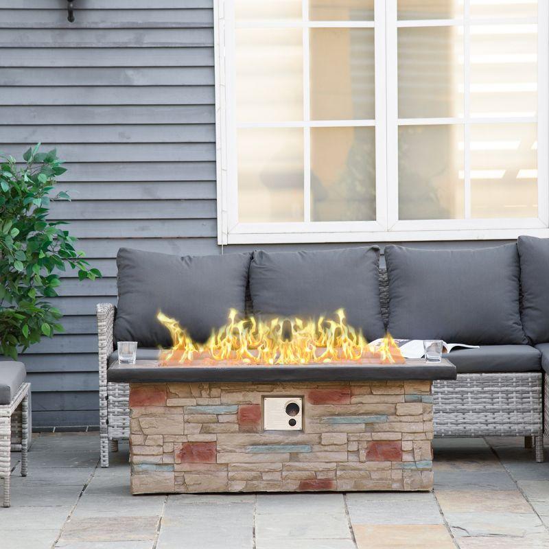 Rectangular Stone Gas Fire Pit Table with Cover