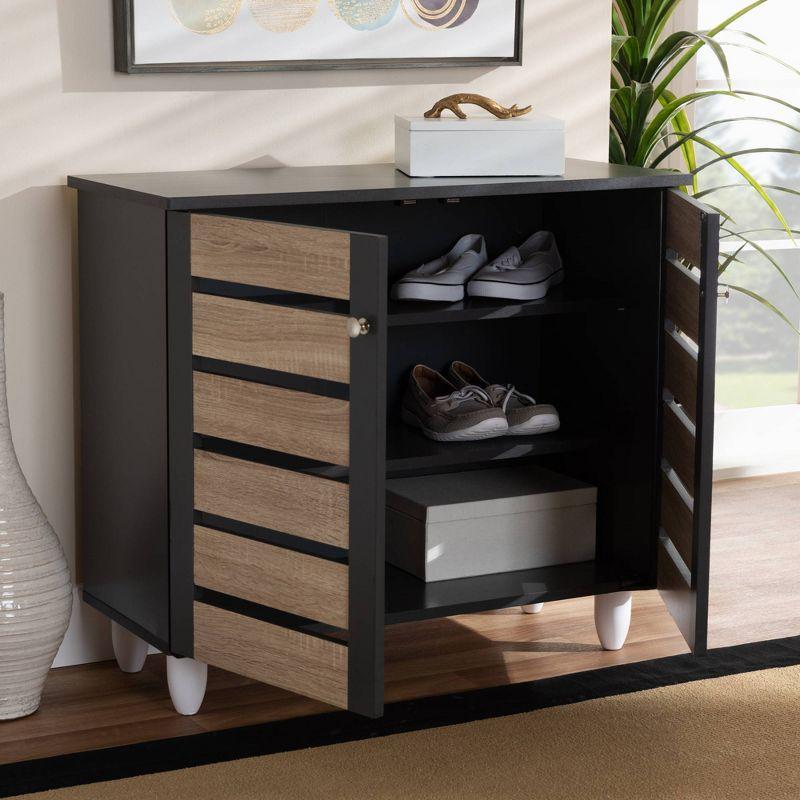 Two-Tone Oak and Dark Gray 2-Door Shoe Storage Cabinet