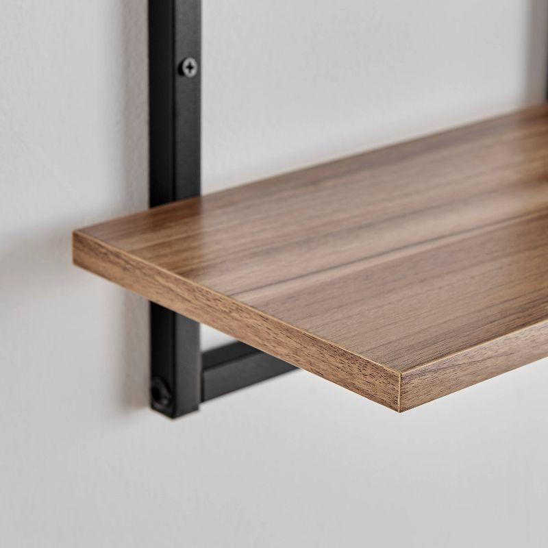 Danya B. 34.5" x 23.6" Rhodes 4 Tier Modern Floating Windowsill Wall Shelf Unit Black/Light Walnut: MDF & Iron, Open Design